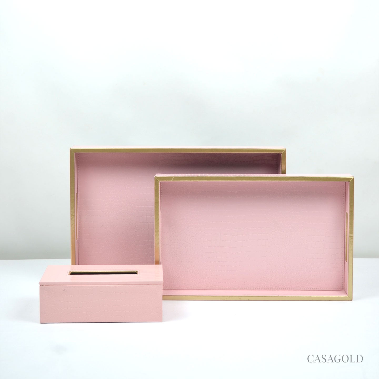 Set of 2 Leather Tray II Tissue Holder Set - Pink