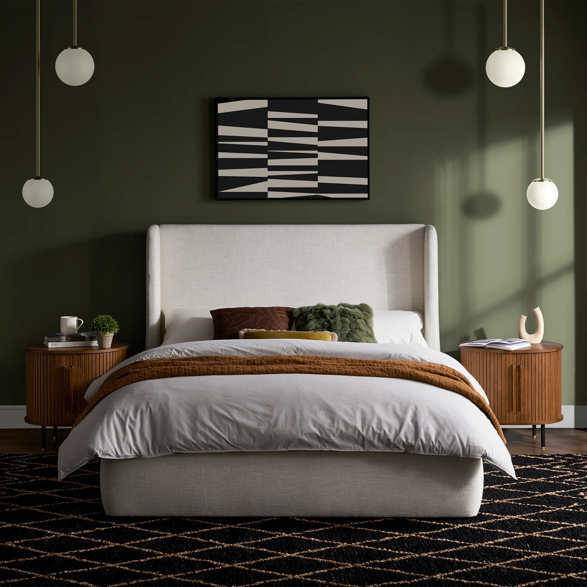 Luxurious wings bed frame with soft upholstery