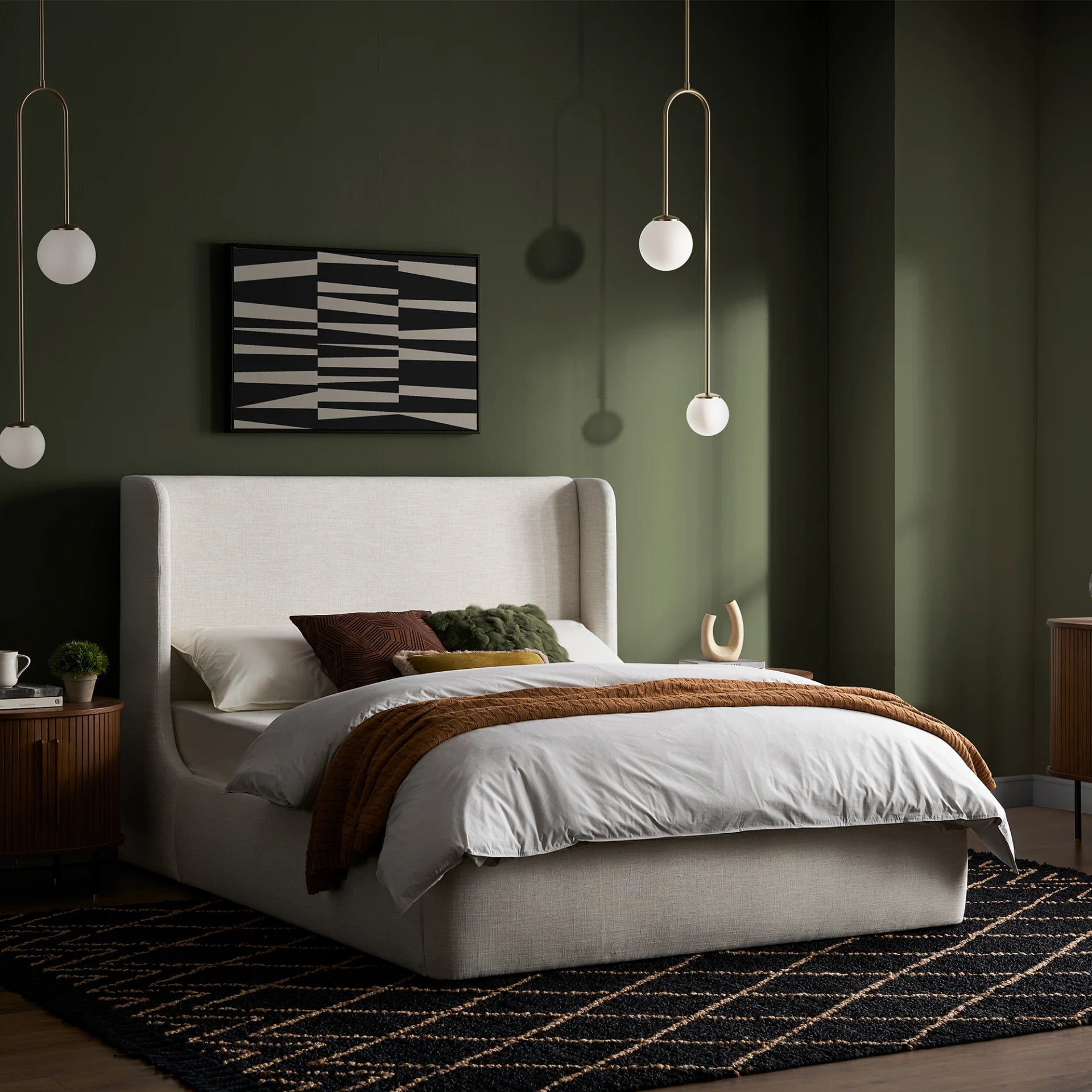 Luxurious wings bed frame with soft upholstery