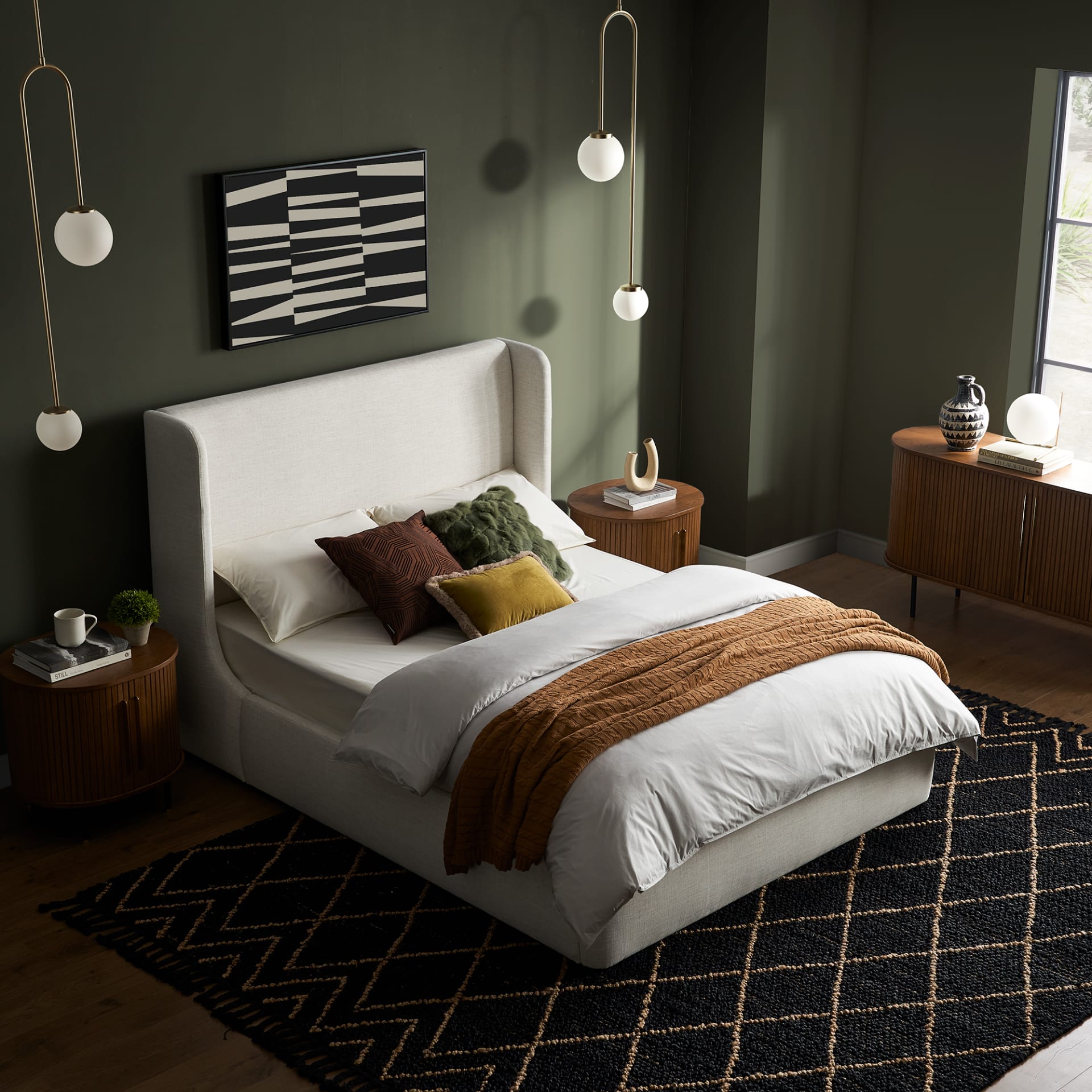 Luxurious wings bed frame with soft upholstery