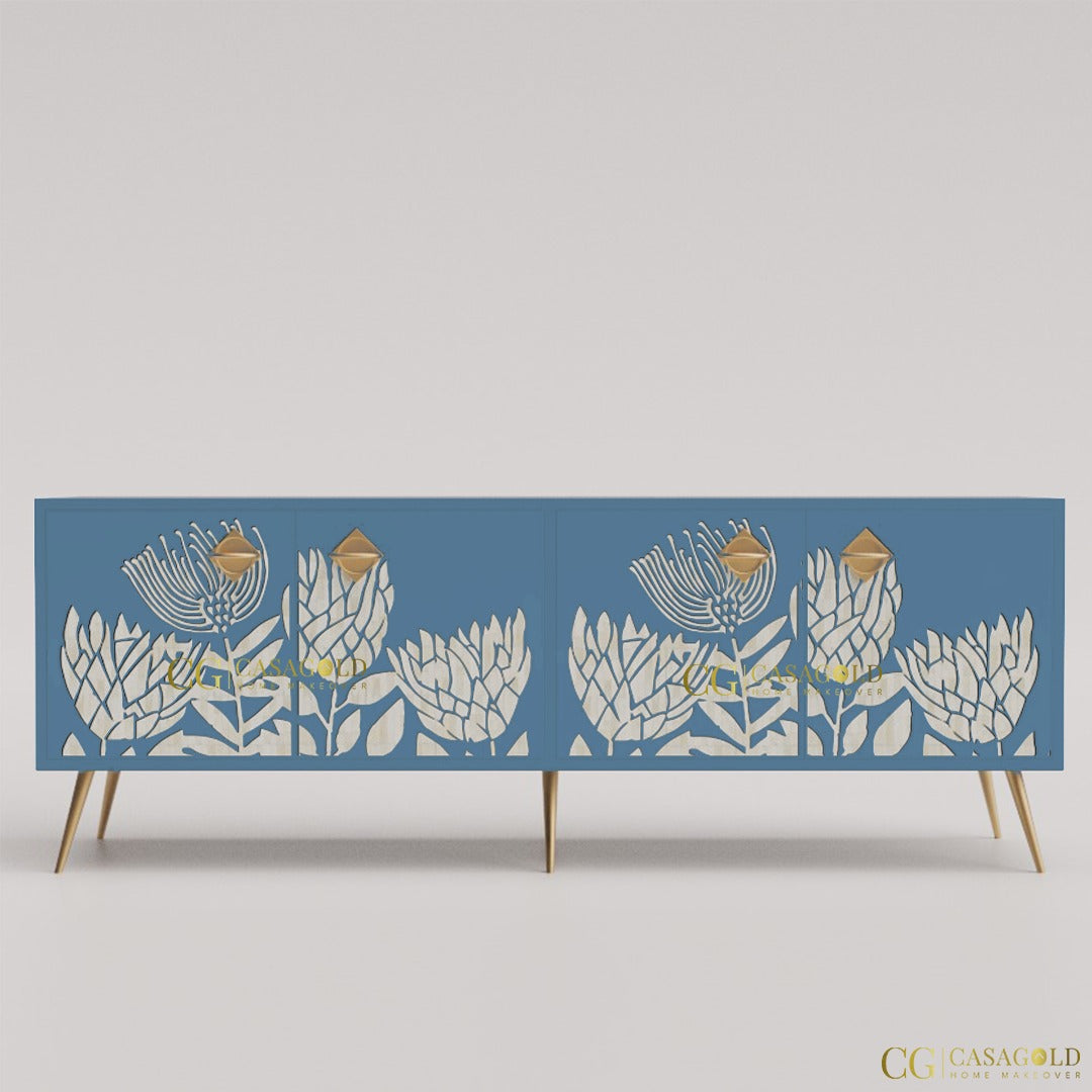 Decorative Bone Inlay Media Cabinet