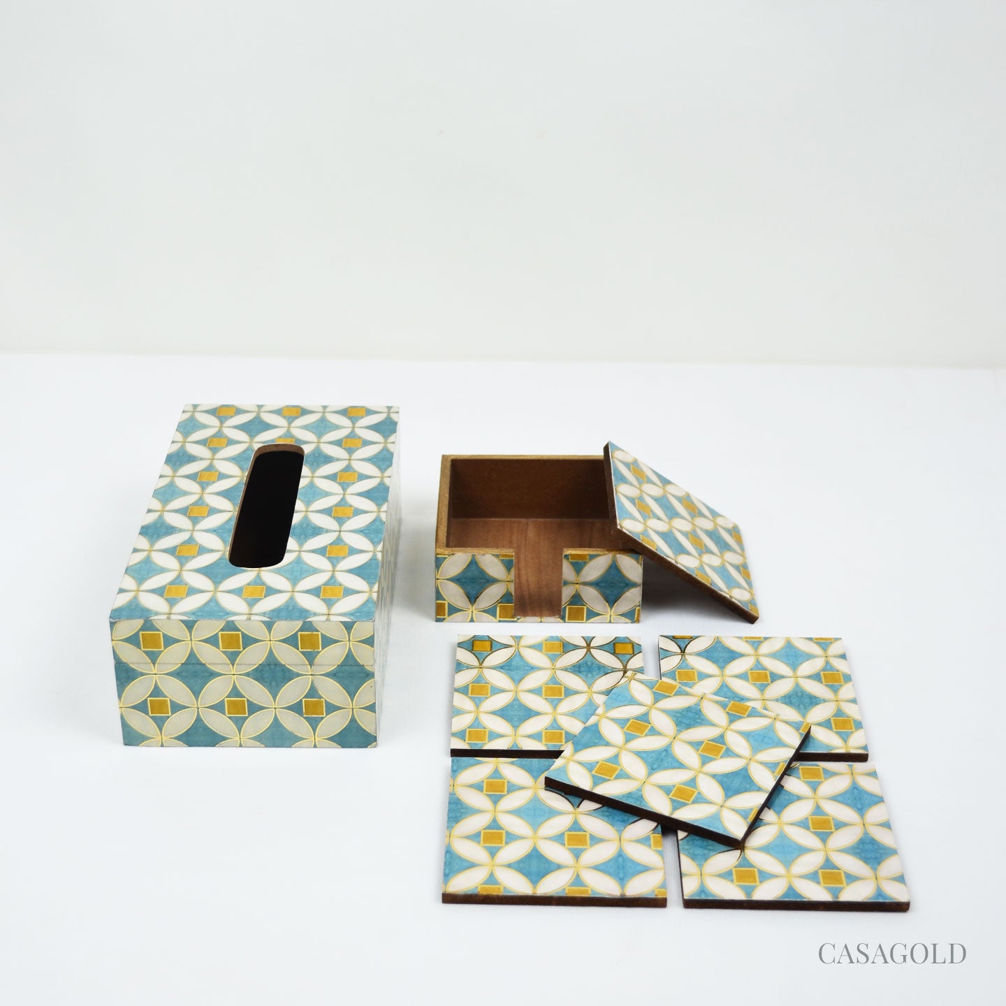 Stylish decorative coaster and tissue box set