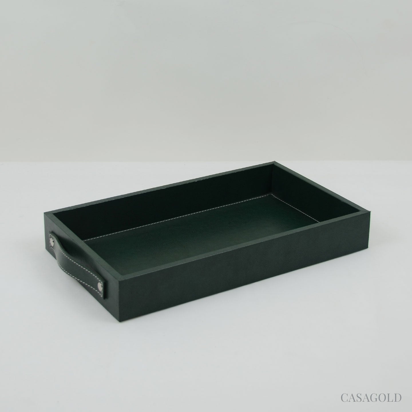 Decorative leather tray with sturdy handles