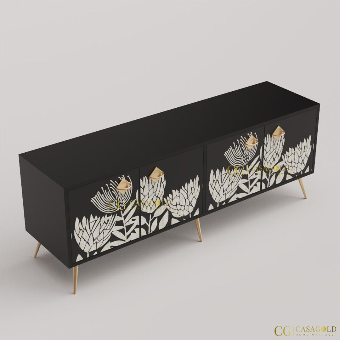 Decorative inlay media cabinet for living rooms