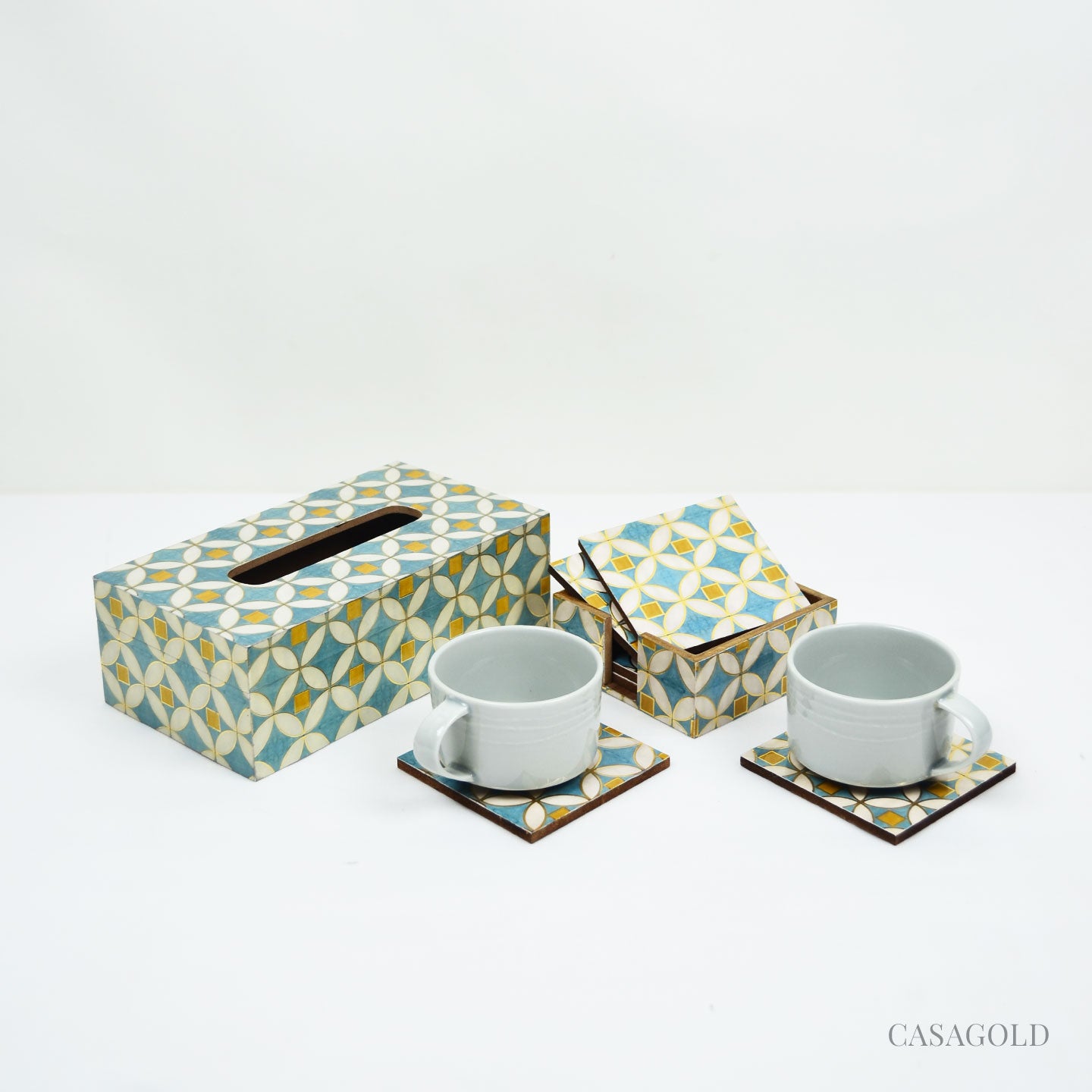 Designer coaster with a stylish tissue box