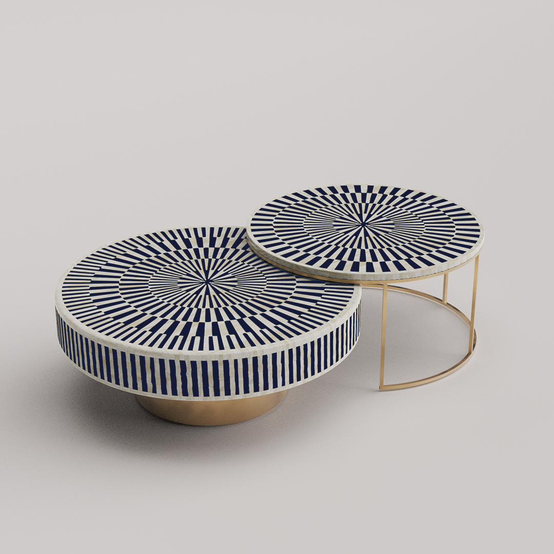 Designer coffee table, round inlay finish