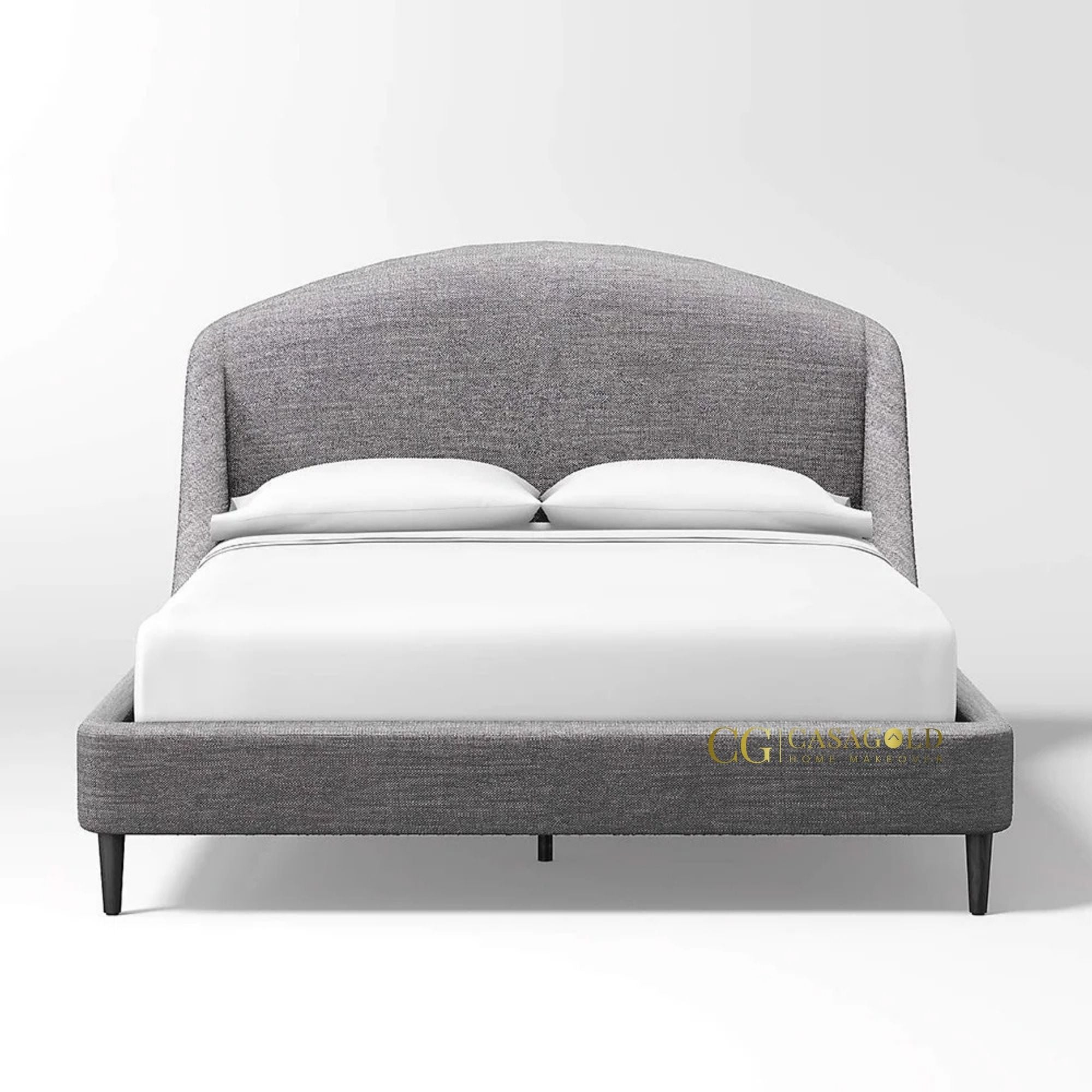 Stylish and comfortable bed with a curved headboard.