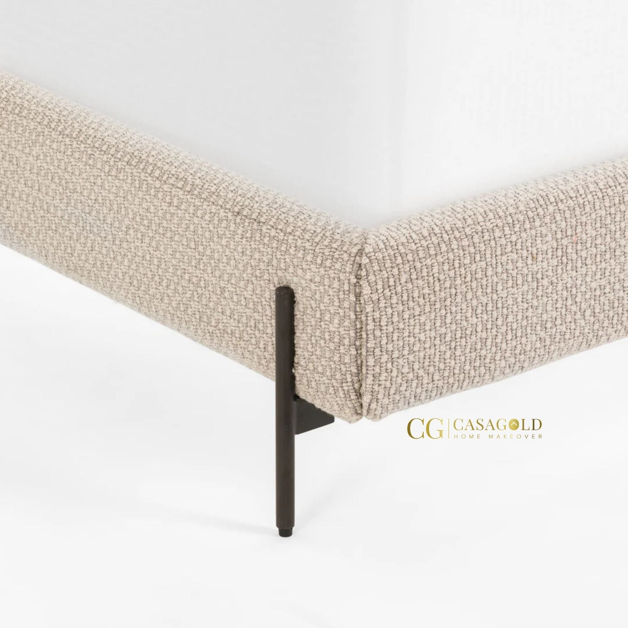 Luxurious Lynton bed featuring a layered upholstered headboard and minimalist design.