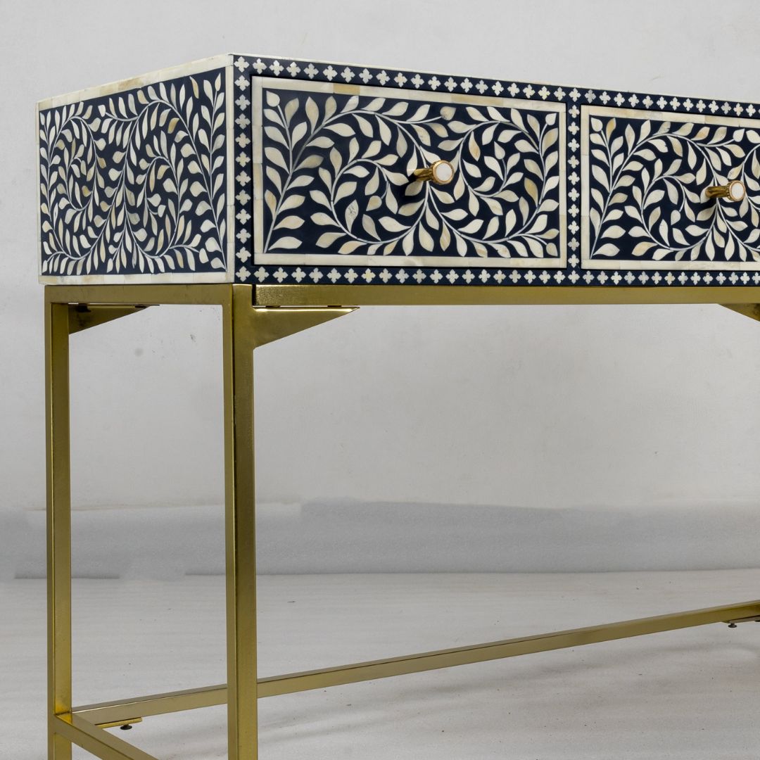 Elegant Blue bone inlay console with floral design for entryway