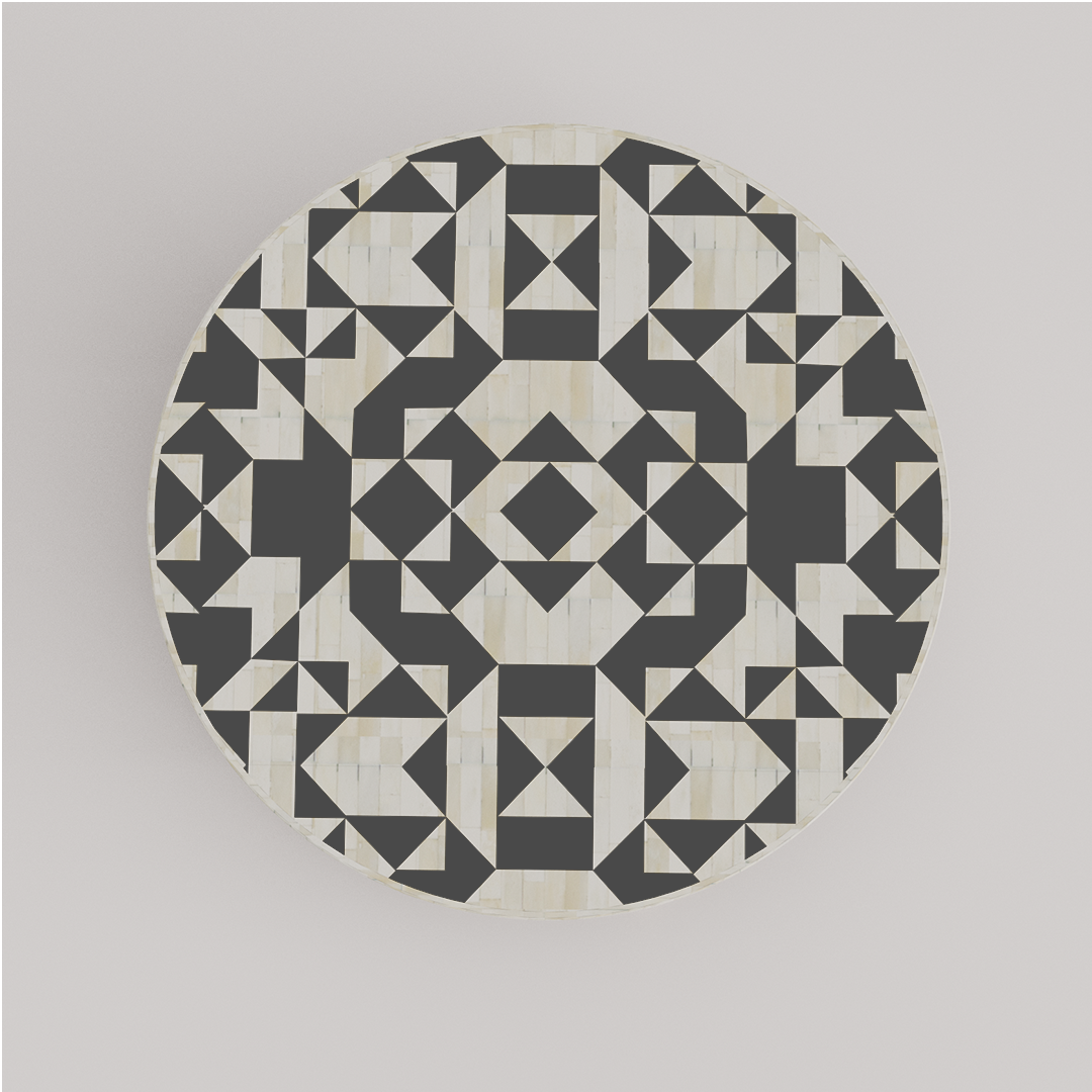 Elegant Round Coffee Table with Bone Inlay
