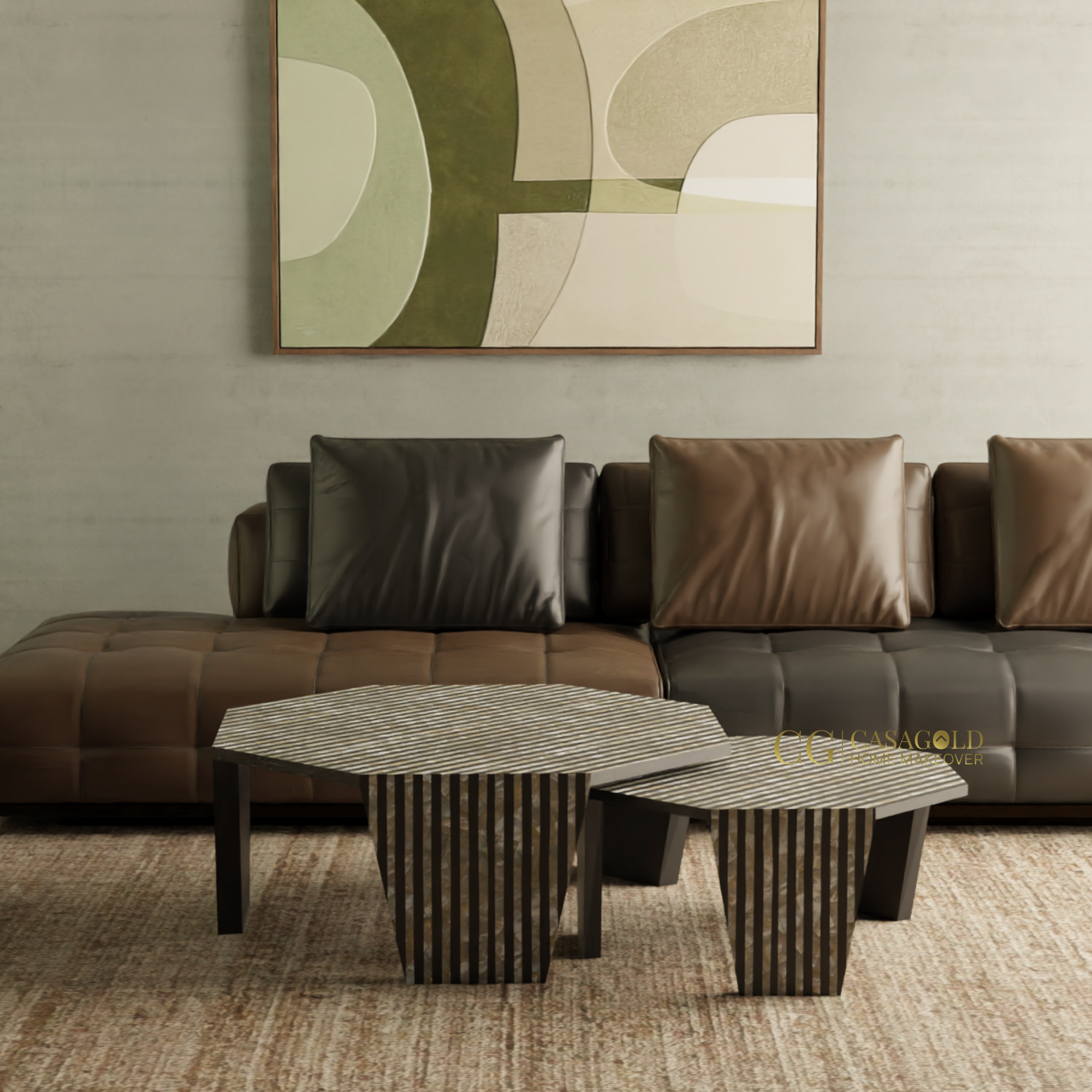 Stylish inlay nesting table set for living room