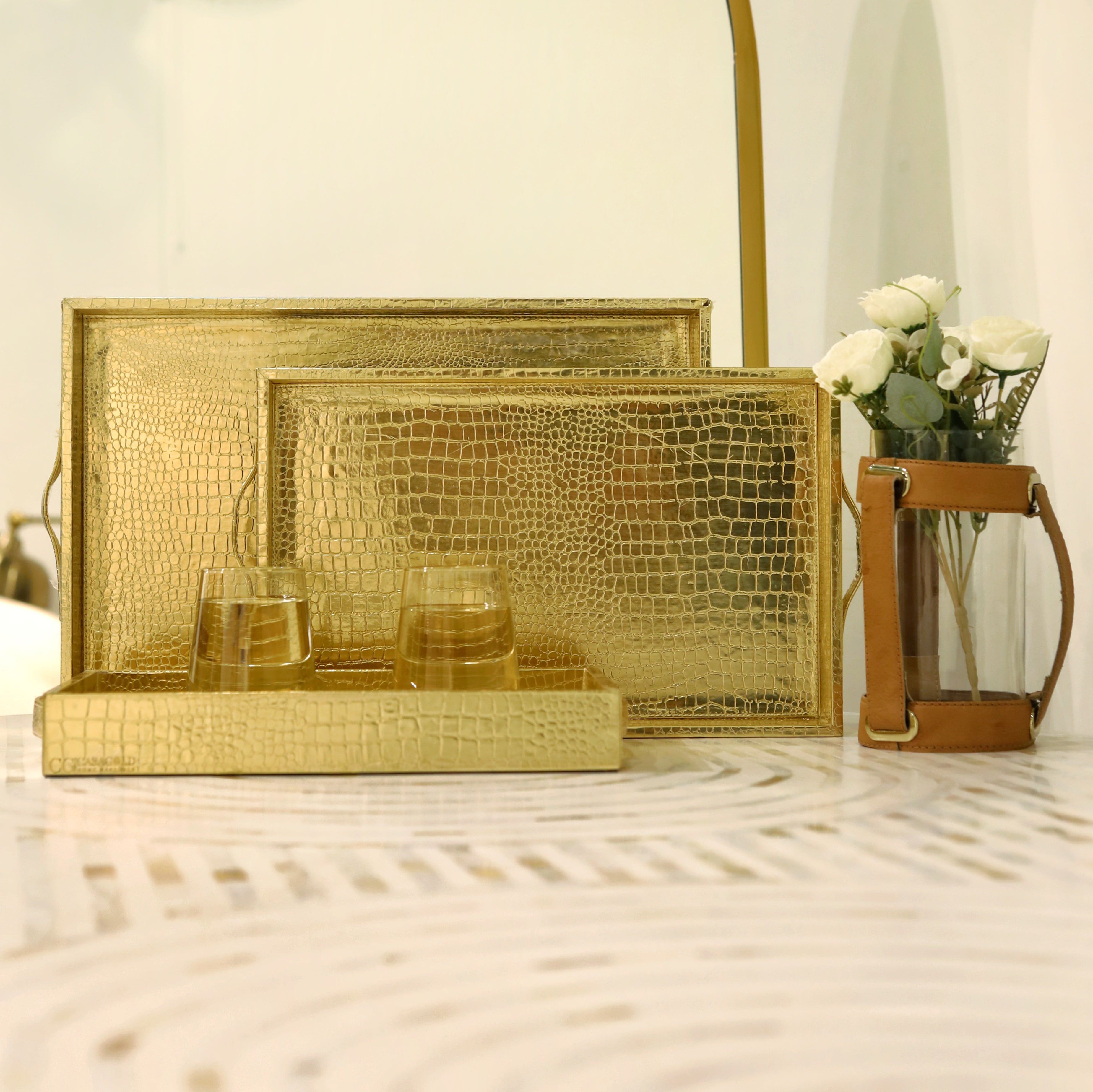 Sophisticated leather tray for luxurious serving