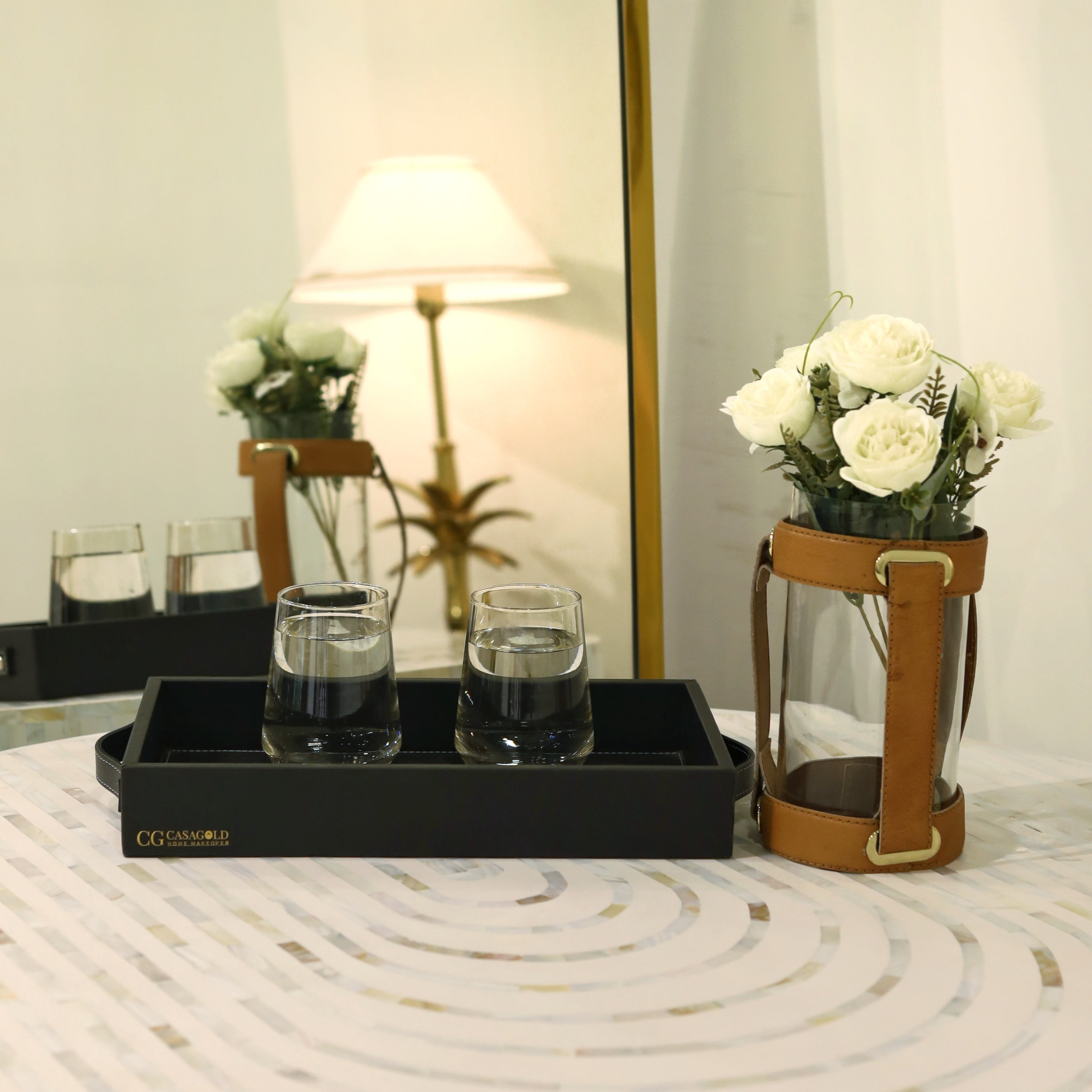 Elegant leather tray for organizing coffee table items