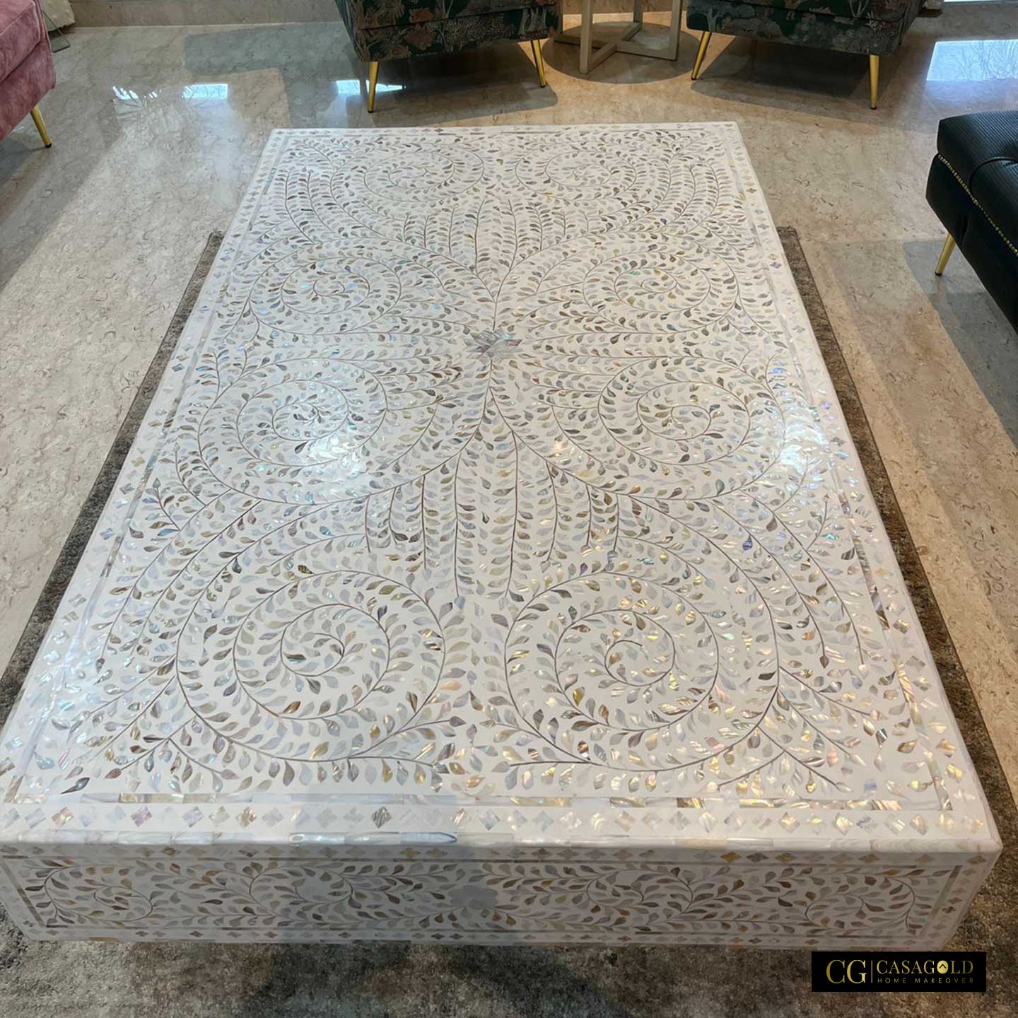 Elegant MOP Inlay Rectangular Coffee Table