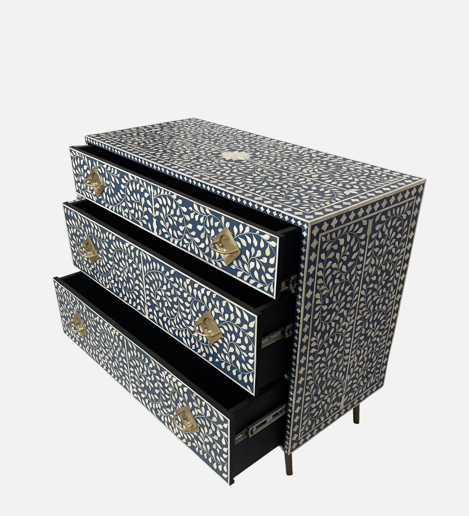 Elegant Moroccan blue bone inlay chest of drawers for stylish storage