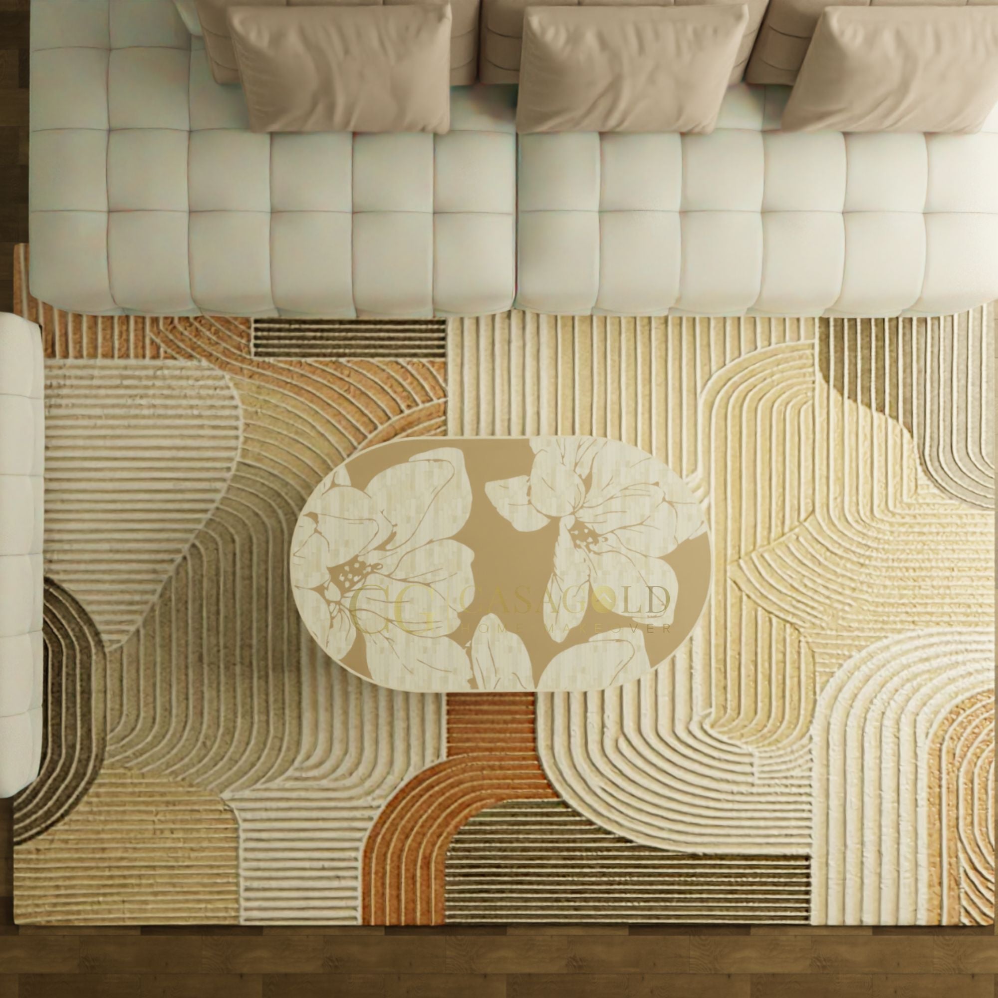 Elegant Oblong Bone Inlay Coffee Table