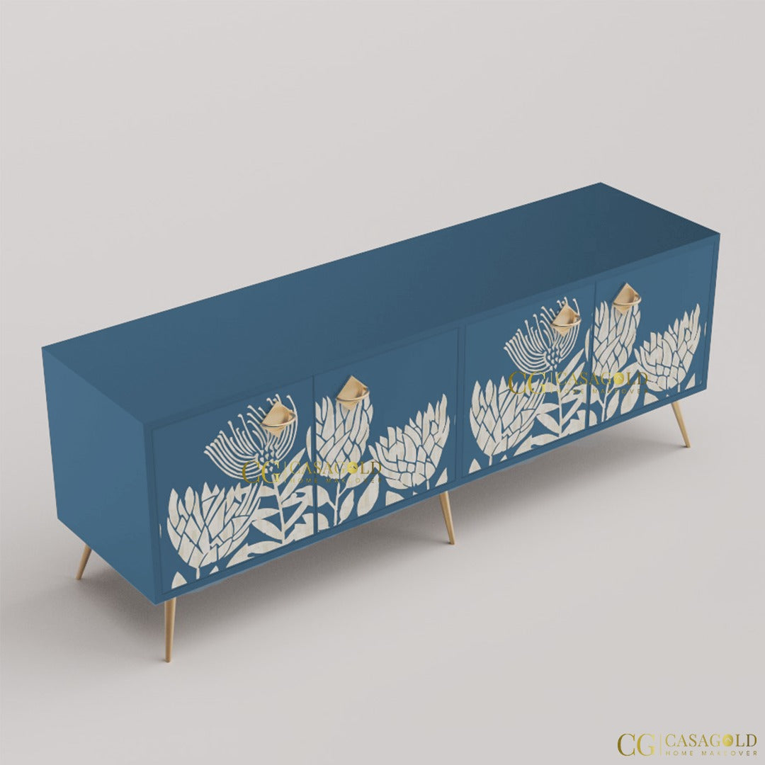 Elegant Teal chevron TV console for living room