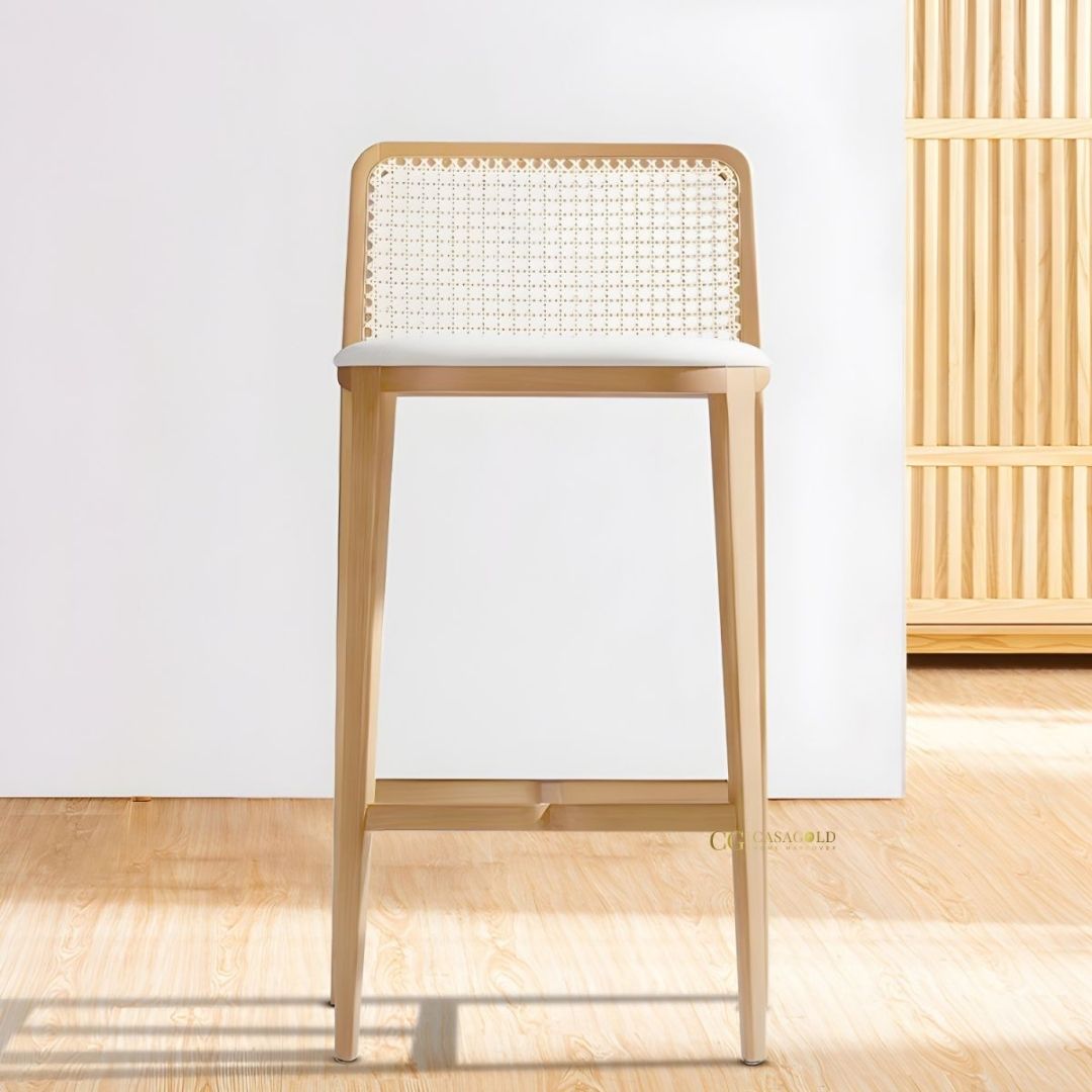 Elegant rattan high chair with handcrafted wooden frame
