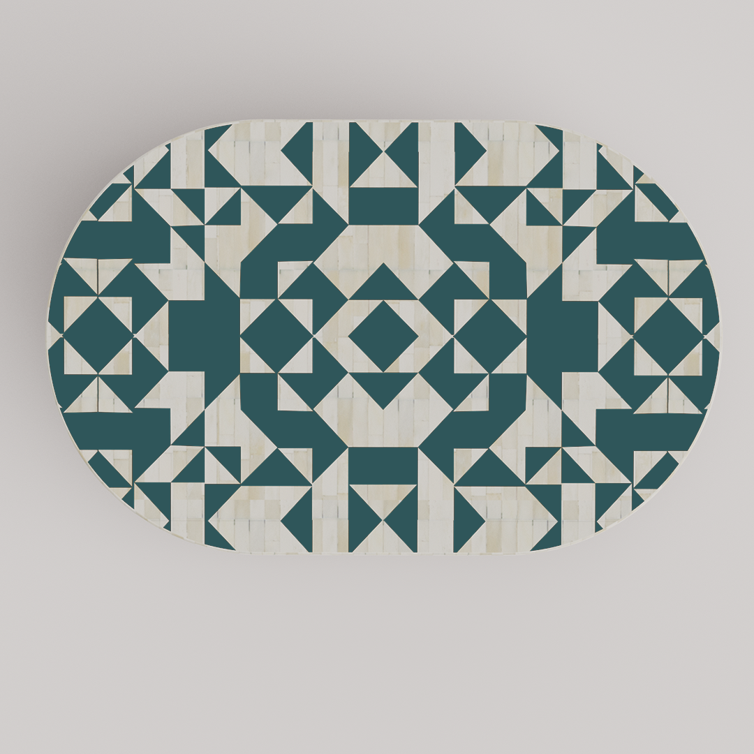 Ethnic Design Bone Inlay Oval Coffee Table