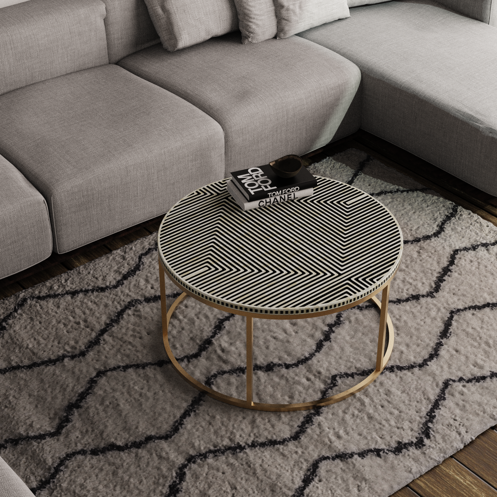 Exclusive Round Bone Inlay Coffee Table