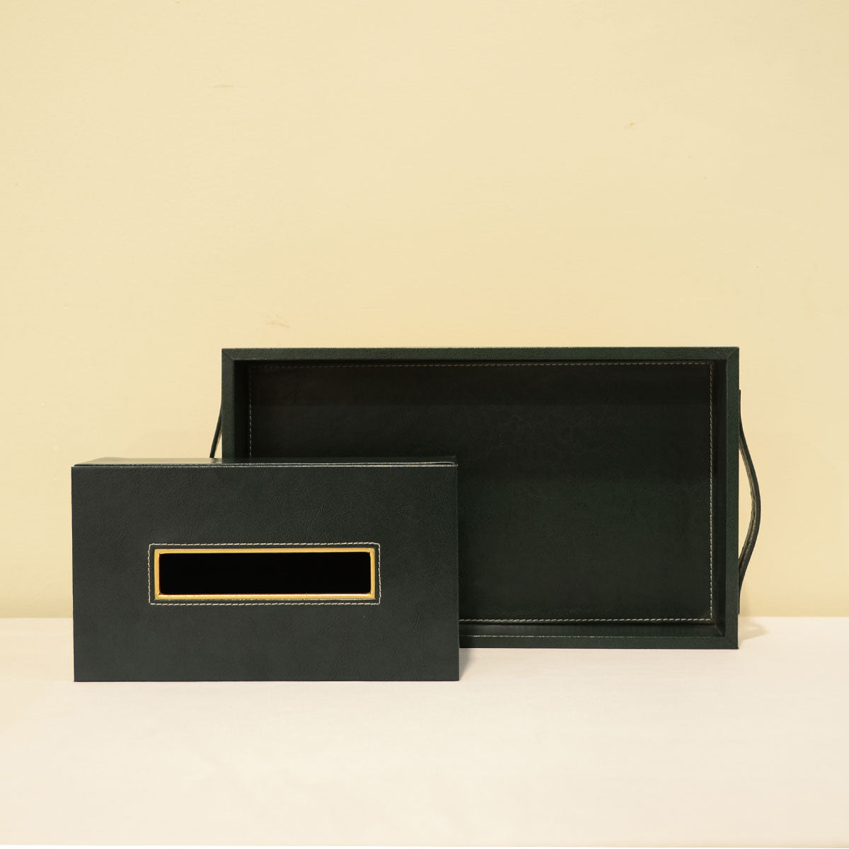 Leather tray with Tissue box Green