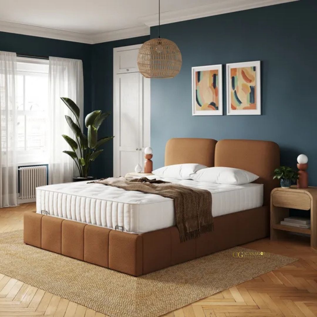 Fabric ottoman bed frame with convenient storage