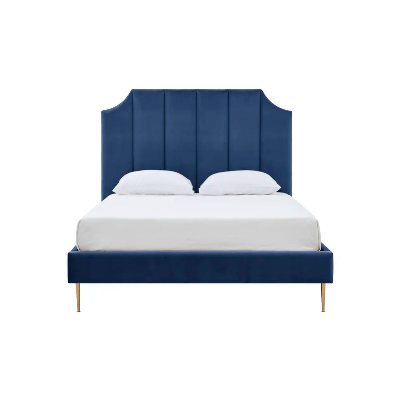 Velvet-upholstered wings bed for a plush look