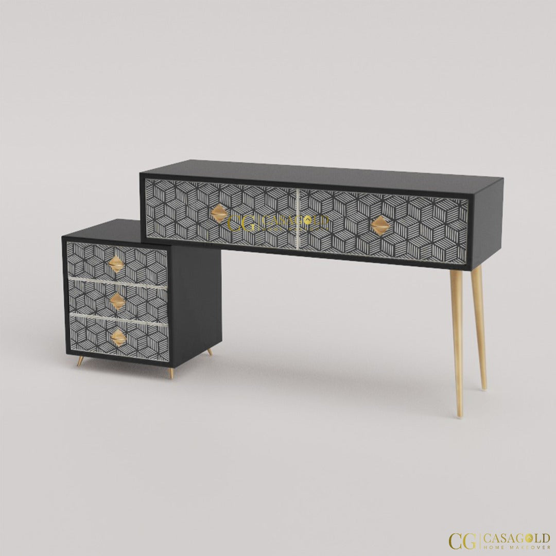 "Floral bone inlay writing desk featuring a slim profile for compact spaces"