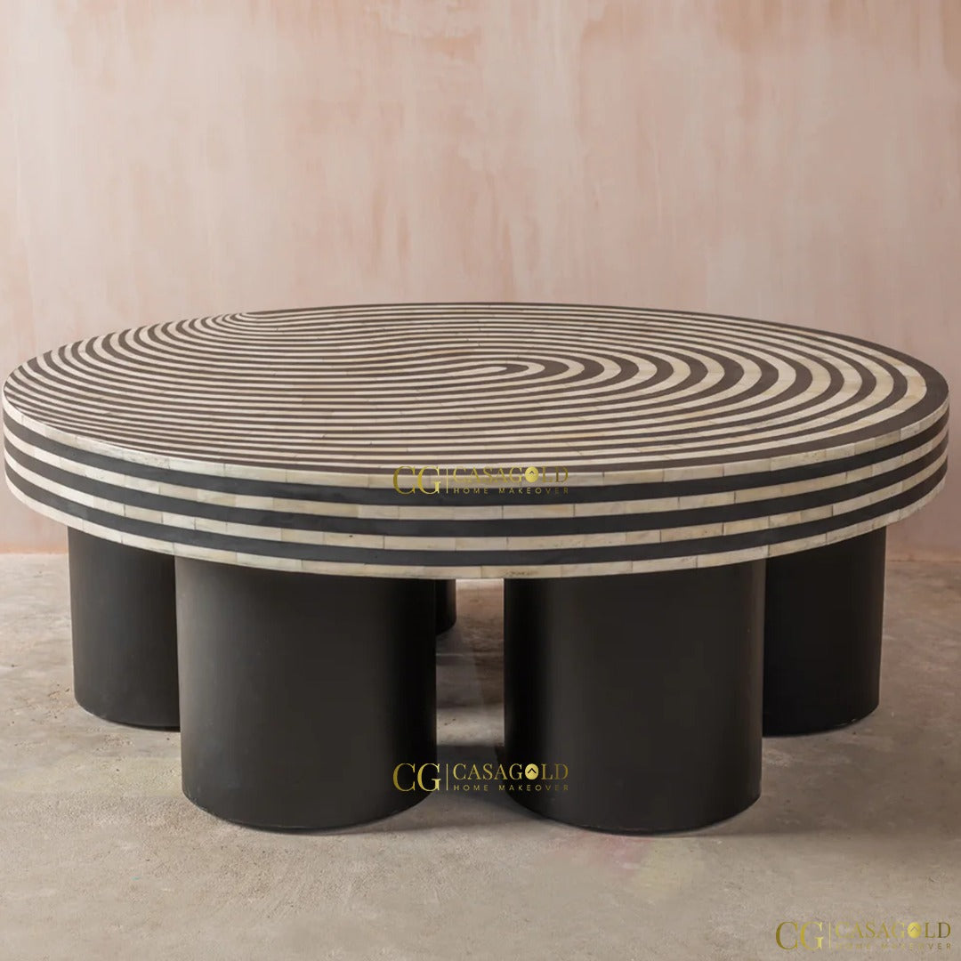 Floral design bone inlay coffee table round