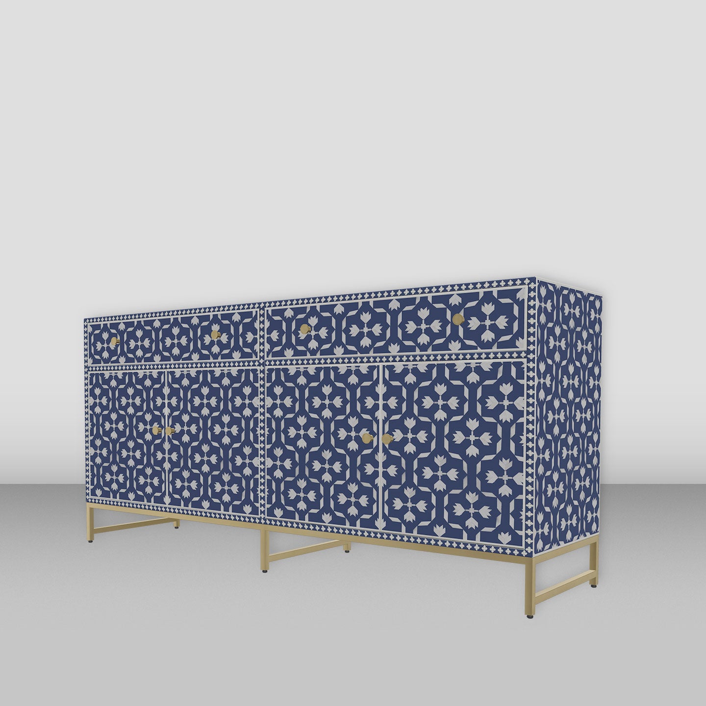 Floral blue bone inlay storage cabinet