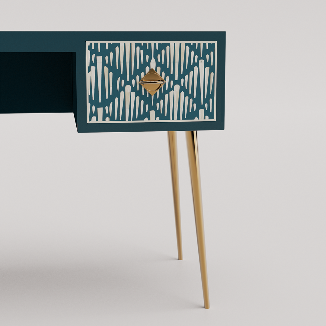 Floral bone inlay study desk for sophisticated Morrisson-style decor