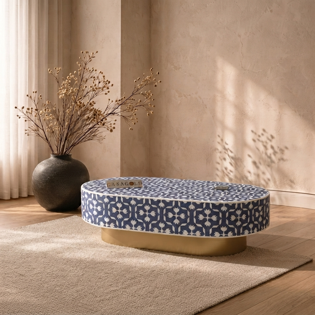 Inlay Jordan Oval Shape Coffee Table - Floral