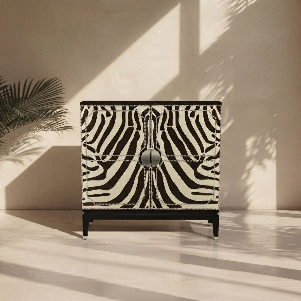 Genuine Leather Storage Cabinet - Vann Zebra