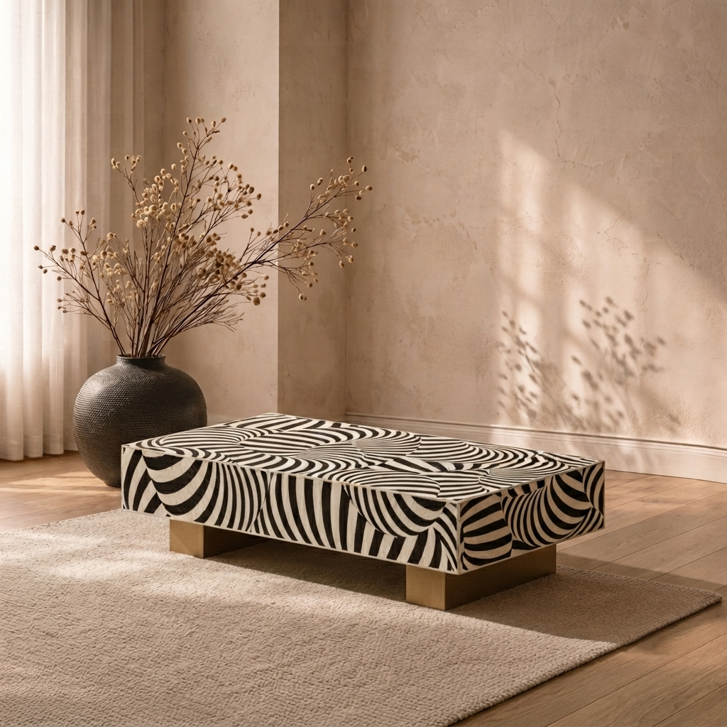 Inlay Coiled Rectangular Coffee Table- Luxe Black