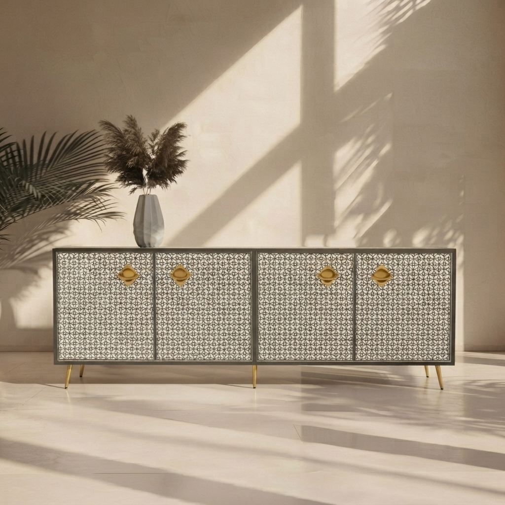 Inlay Media Console - Geometric Floral
