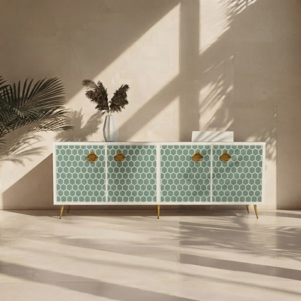 Inlay Media Console - HoneyComb