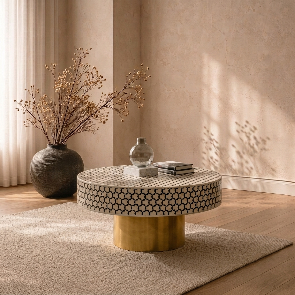 Inlay Round Coffee Table -Targua Black