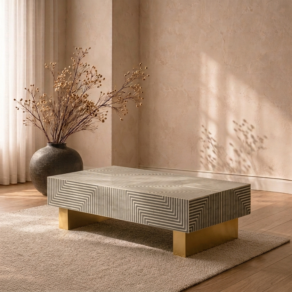 Inlay Striped Rectangular Coffee Table - Harmony