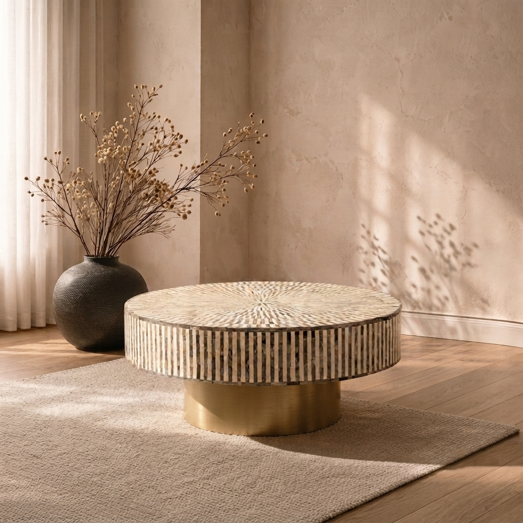 Dyed Bone Inlay Round Coffee Table- Sunstrike