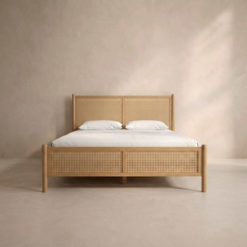 Libra Teak Wood Rattan Bed