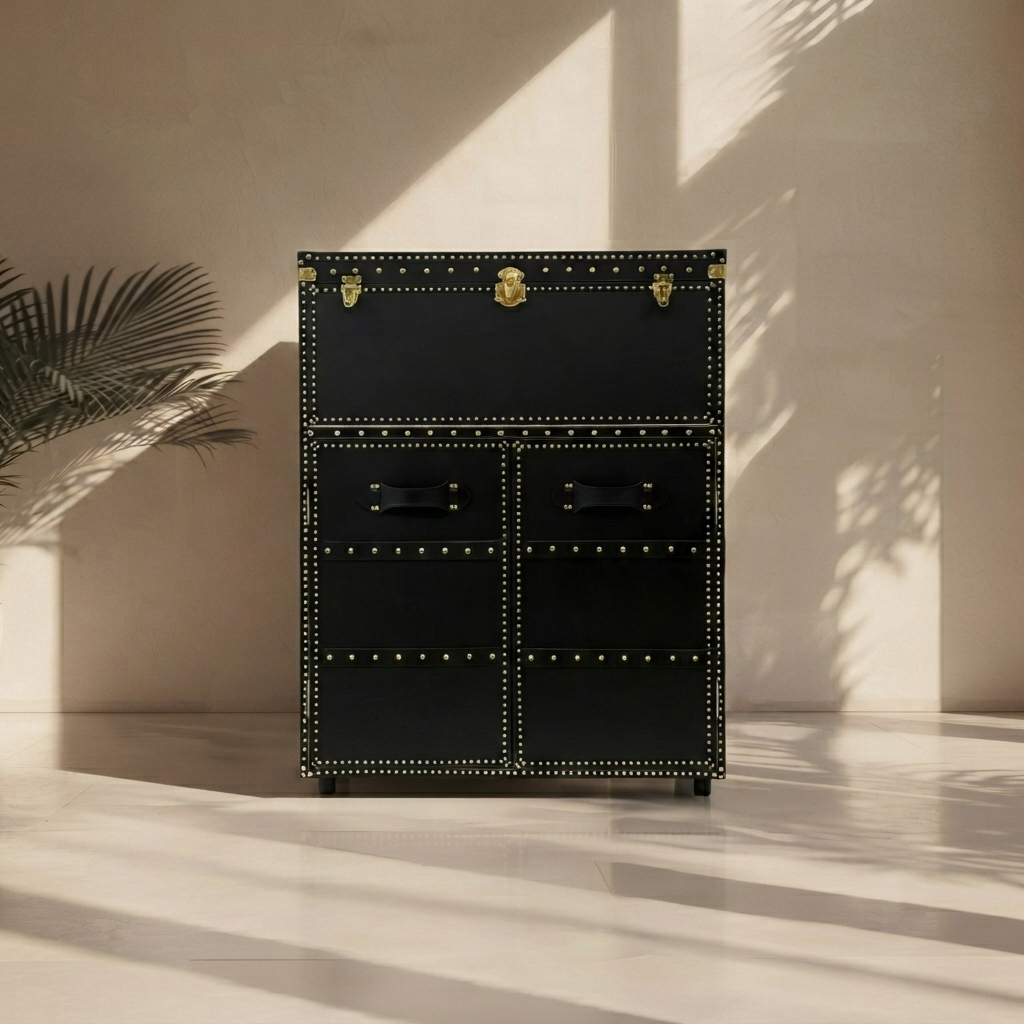 Genuine Leather Bar Cabinet