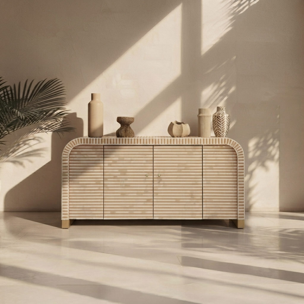 Rumi: The Finest Handcrafted Waterfall Bone-Inlay Sideboard for Timeless Luxury
