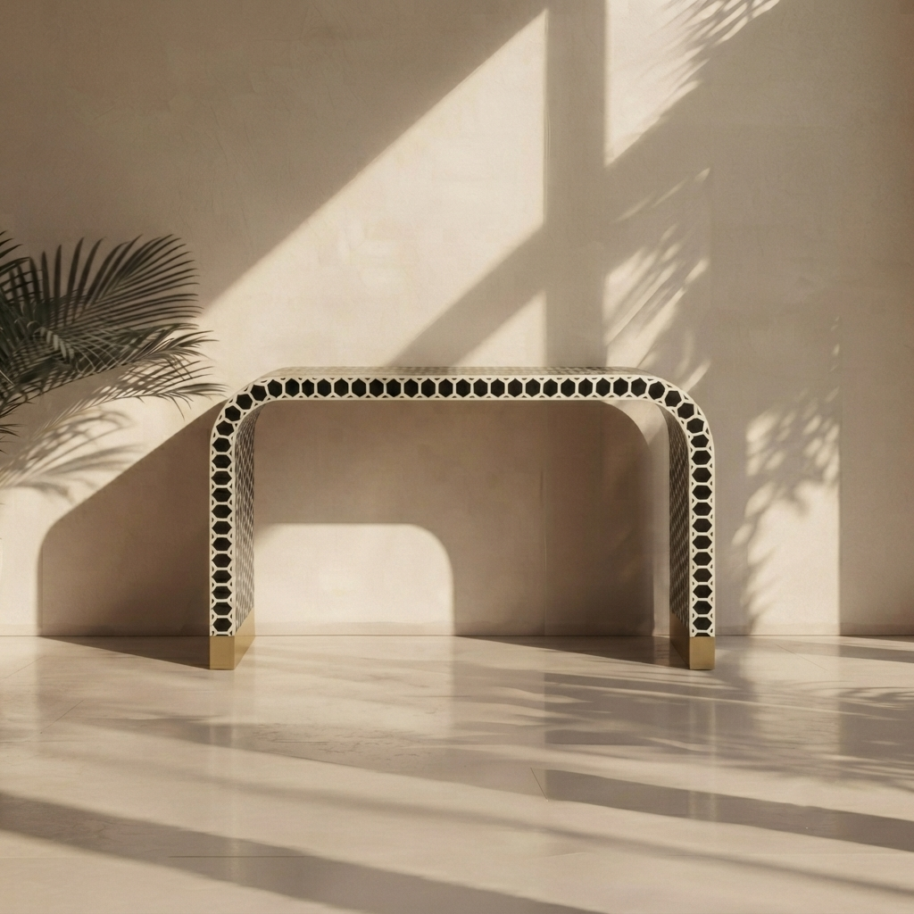 Inlay Entryway Console Table - Honey Comb
