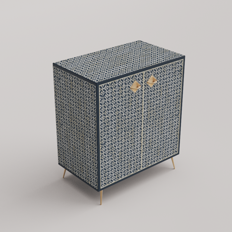 Geometric Blue Gold Bone Inlay Storage Cabinet