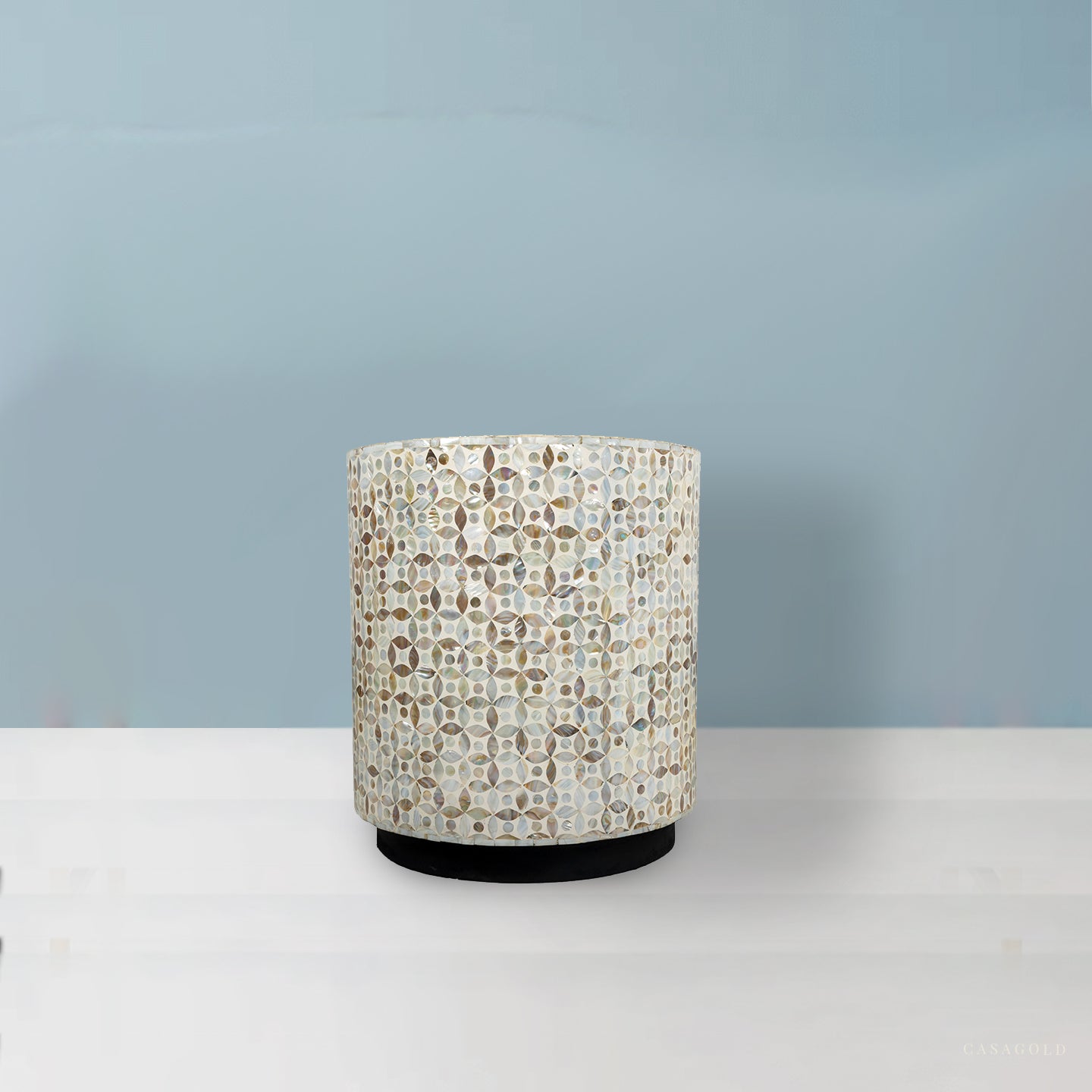 Geometric Bone Drum Inlay Side Table