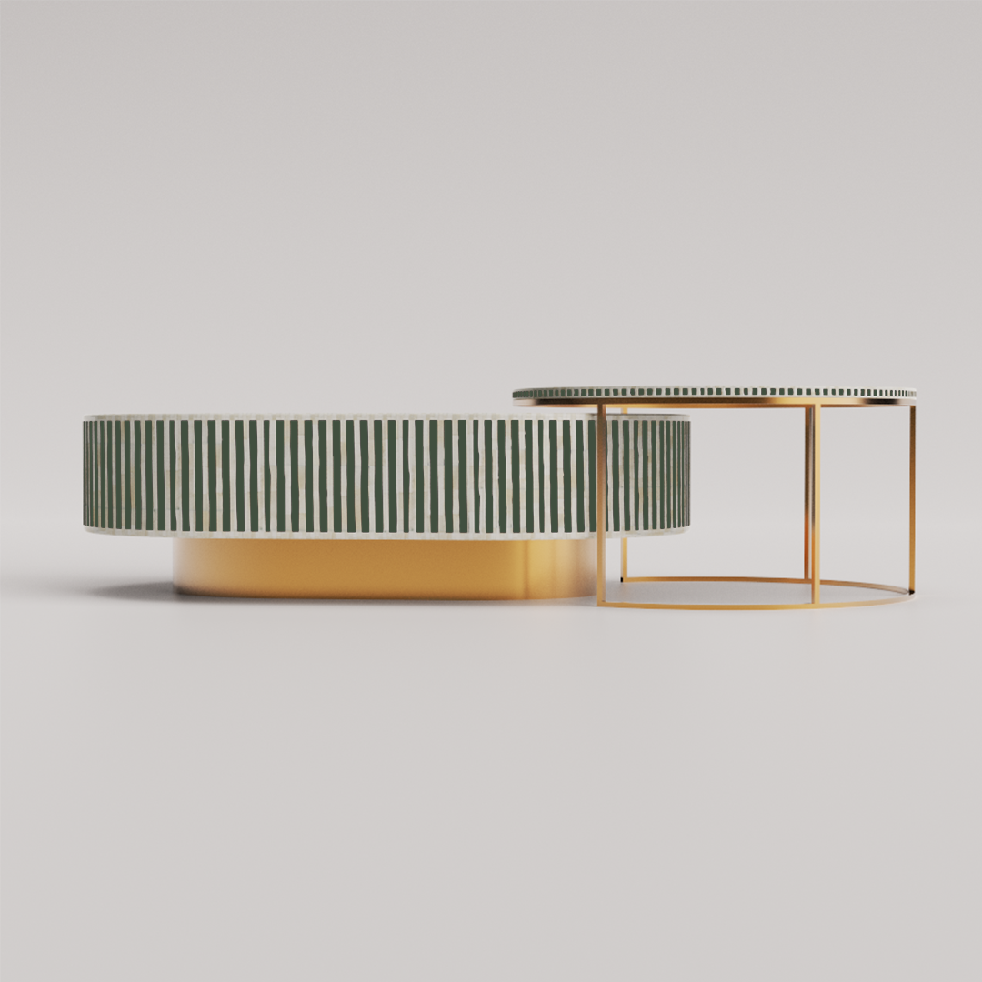 Geometric design round inlay coffee table