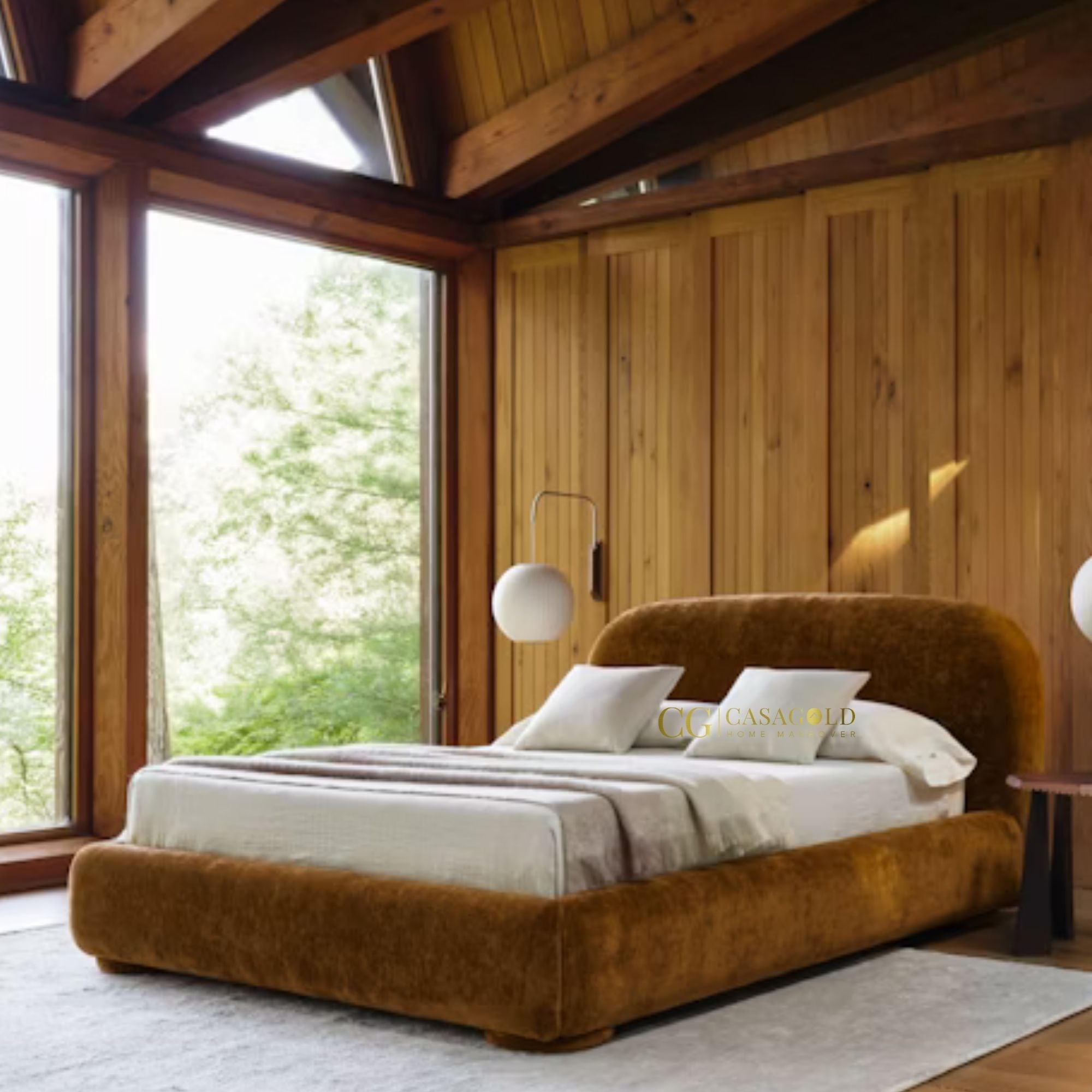 Upgrade your bedroom with the Luxe Velvet Dream Bed. Customisable in size and color, this golden velvet upholstered bed offers modern elegance and timeless comfort.