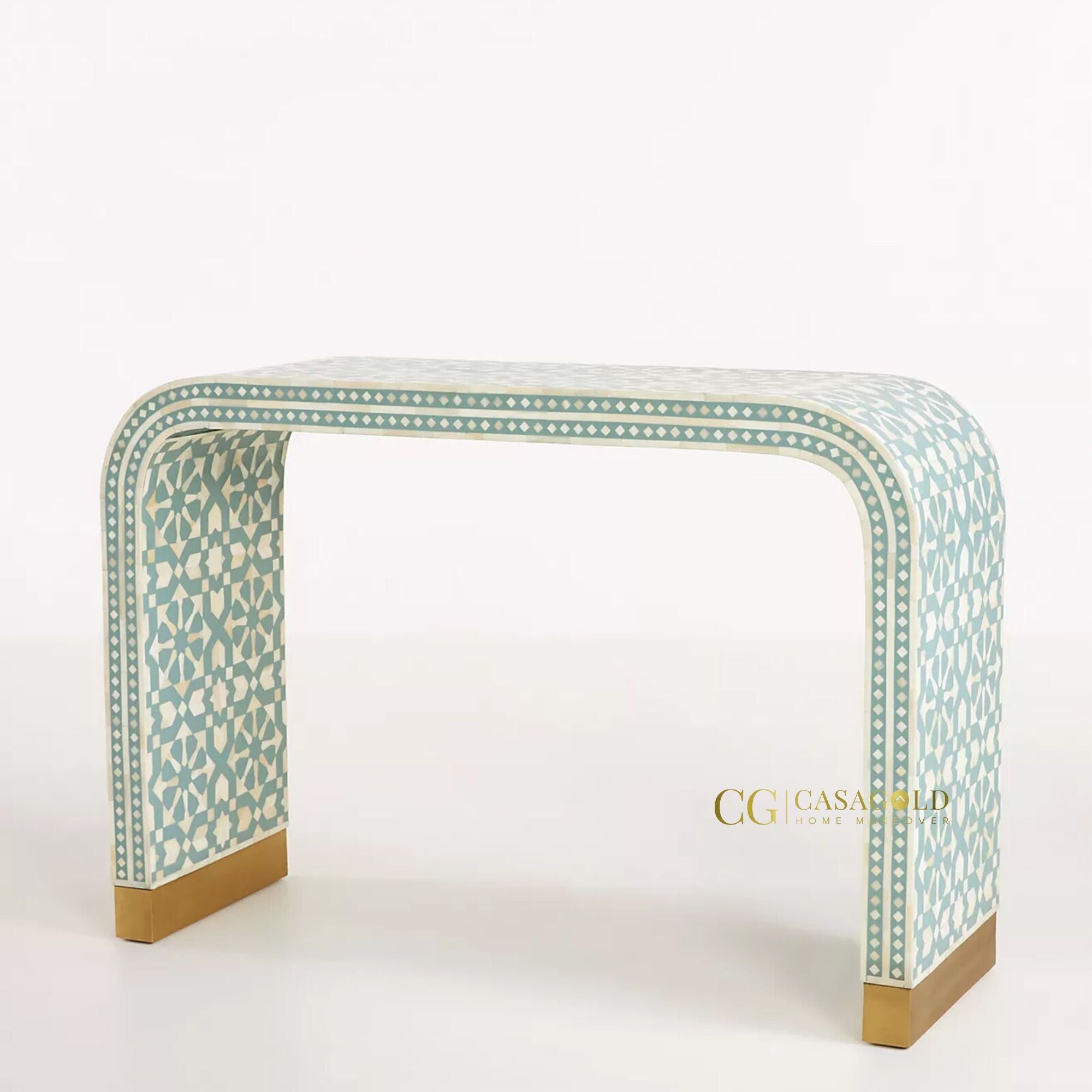 Green Bone Inlay Console Desk with Artistic Detailing