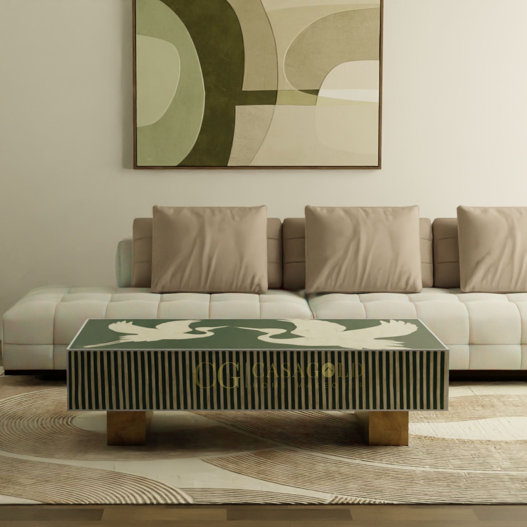 Green Bone Inlay Rectangular Coffee Table
