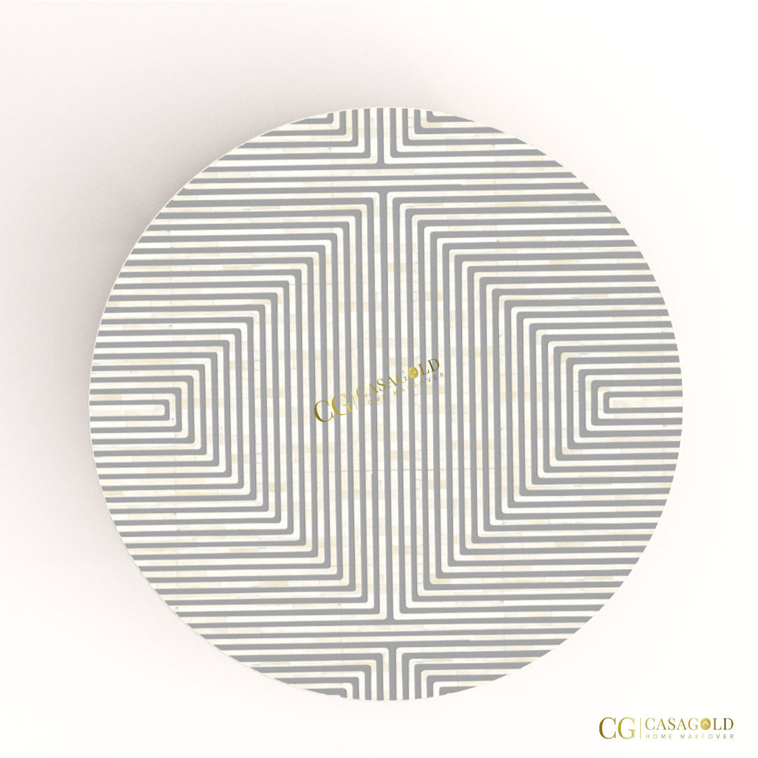 Designer round coffee table with inlay art